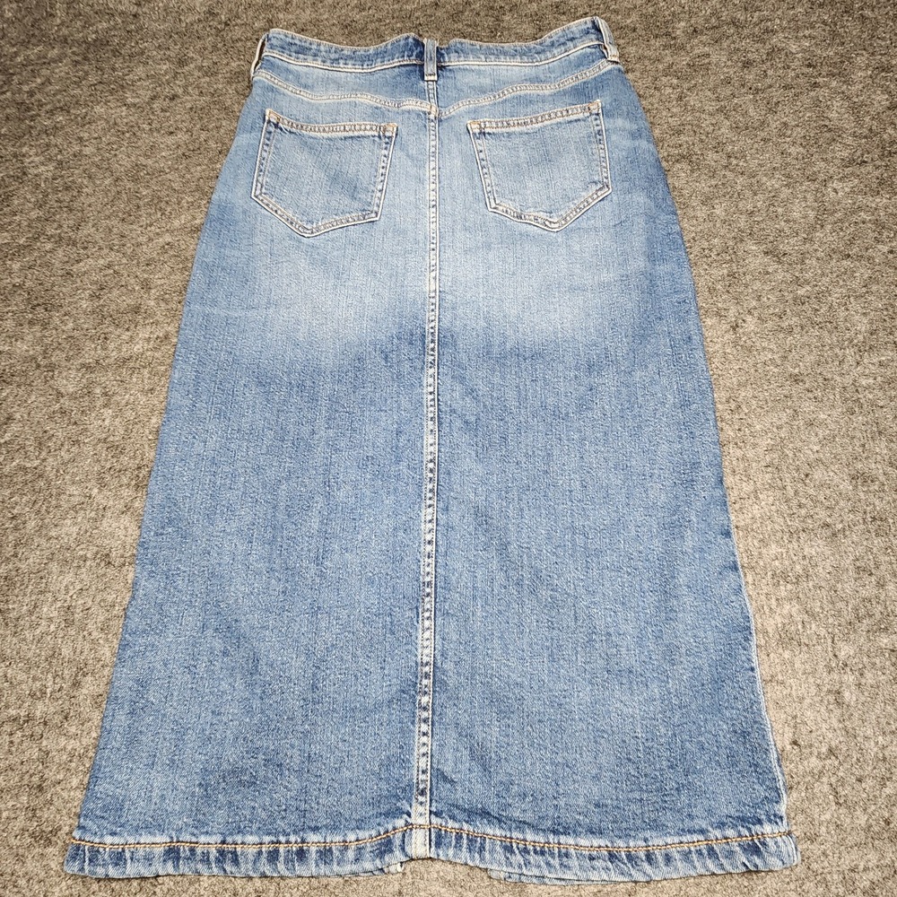 Lands End Womens Denim Jean Long Length Maxi 5 Pocket Skirt Front Slit 8 - Picture 8 of 9